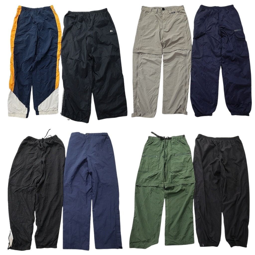 古着卸 まとめ売り ナイロン パンツ 8枚セット ( メンズ L/XL/34 ) カーゴ デタッチャブル テーパード ネイビー ブラック 中古 古着 NE9883