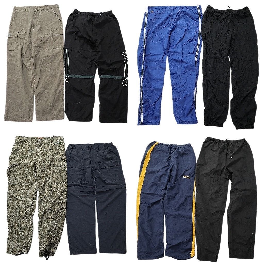 古着卸 まとめ売り ナイロン パンツ 8枚セット ( メンズ L ) ライン カーゴ リアルツリー デタッチャブル ブラック 中古 古着 NE9885