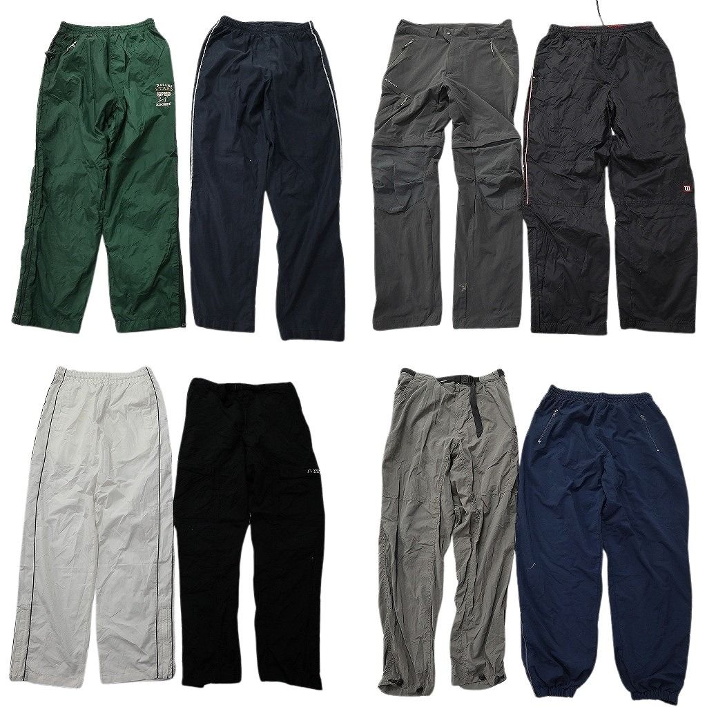 古着卸 まとめ売り ナイロン パンツ 8枚セット ( メンズ M ) ライン テーパード ブラック デタッチャブル 中古 古着 NE9887