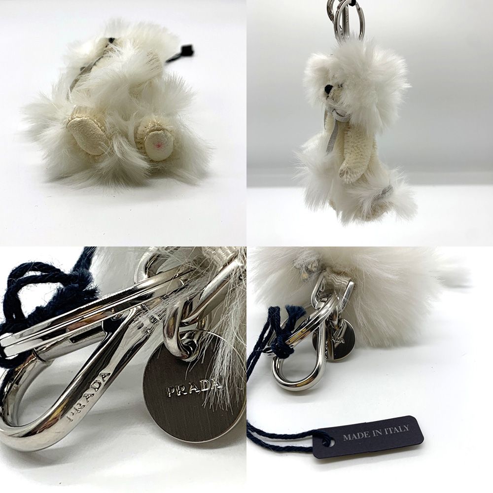 プラダ トリック ホワイトファーテディベア くま バッグチャーム PRADA