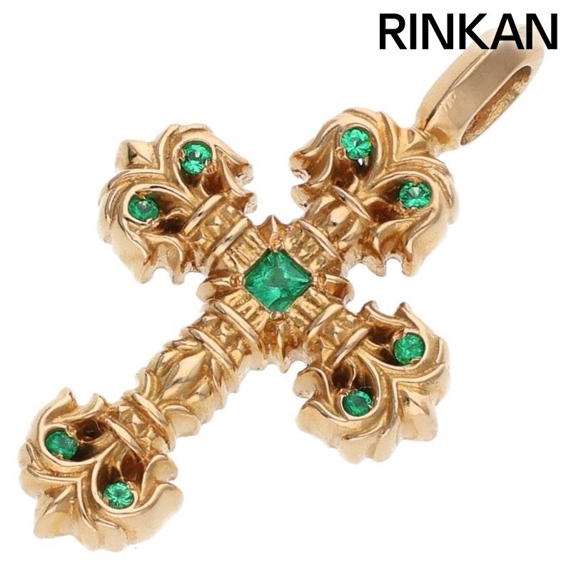 クロムハーツ 22K CHARM FILIGREE TINY P EMRLD タイニーフィリグリー PAVEエメラルド/ゴールドネックレストップ メンズ