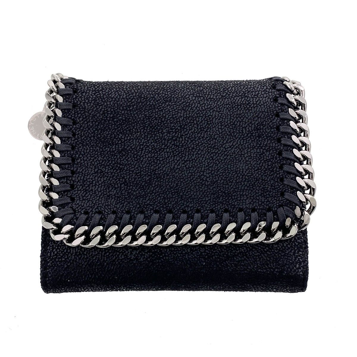 Stella McCartney ステラマッカートニー ファラベラ スモール フラップ ウォレット 財布 三つ折り財布 431000 レディース ヴィーガンレザー ブラック シルバー金具 中古