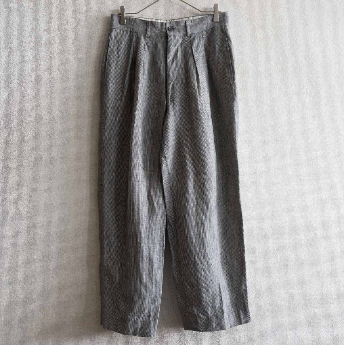【80s/雰囲気抜群】GIORGIO ARMANI【2タック リネン スラックスパンツ】48 ジョルジオアルマーニ s2605138