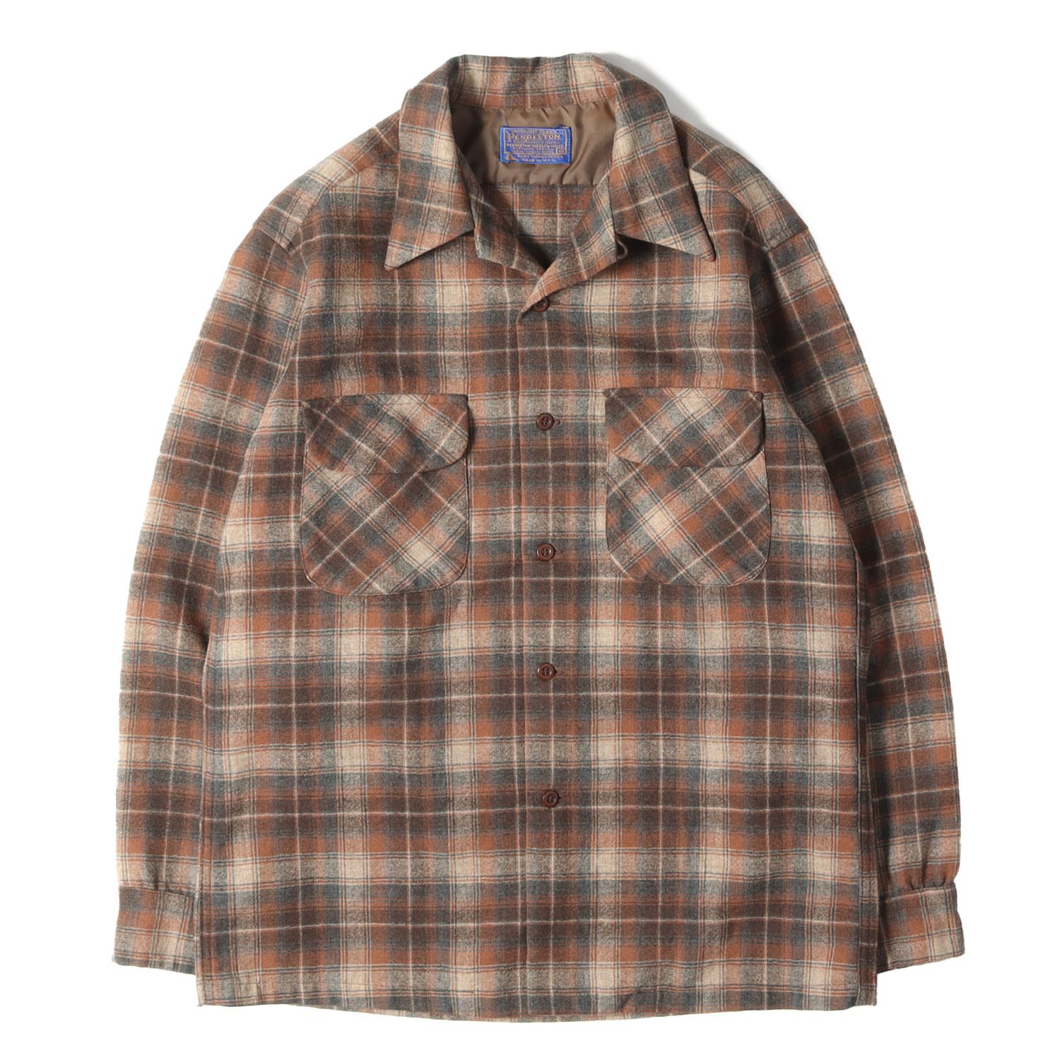 PENDLETON ペンドルトン シャツ ブラウン グレー サイズ:M | GOODコンディション | 70s オープンカラー チェック ウール ボード シャツ | USA製 | トップス カジュアルシャツ 長袖 | 70年代 ヴィンテージ 古着【メンズ】【中古】 PENDLETON ペンドルトン シャツ ブラウン グレー サイズ:M | GOOD