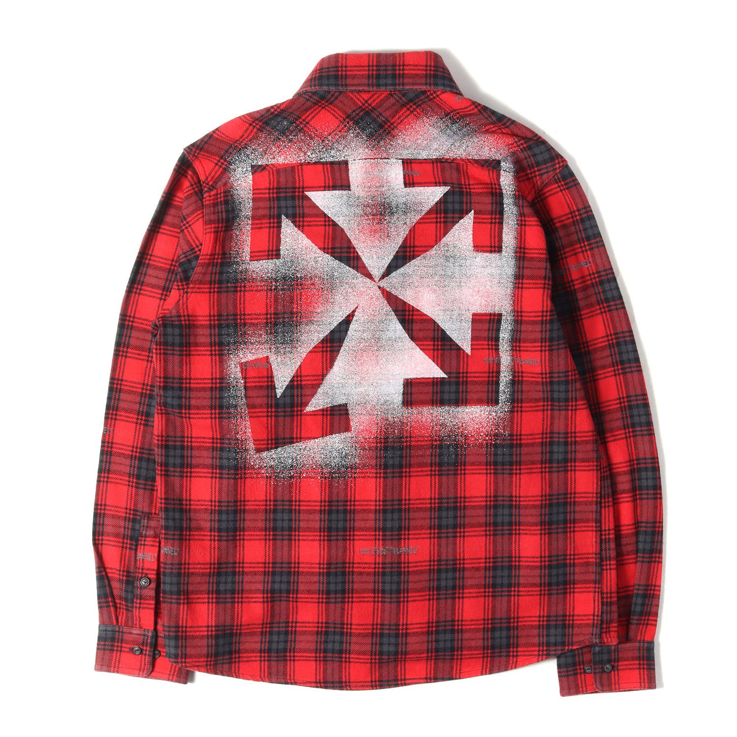 OFF-WHITE オフホワイト シャツ レッド×グレー サイズ:M | 20AW ステンシル アロー チェック フランネルシャツ (STENCIL FLANNEL CHECK SHIRT) | トップス カジュアルシャツ 長袖 | イタリア製【メンズ】【中古】 OFF-WHITE オフホワイト シャツ レッド×グレー サイズ:M | 20AW