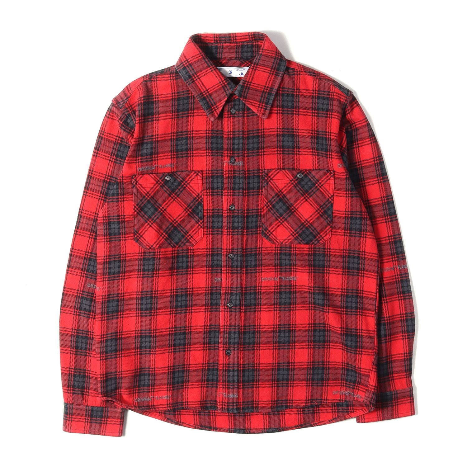 OFF-WHITE オフホワイト シャツ レッド×グレー サイズ:M | 20AW ステンシル アロー チェック フランネルシャツ (STENCIL FLANNEL CHECK SHIRT) | トップス カジュアルシャツ 長袖 | イタリア製【メンズ】【中古】 OFF-WHITE オフホワイト シャツ レッド×グレー サイズ:M | 20AW