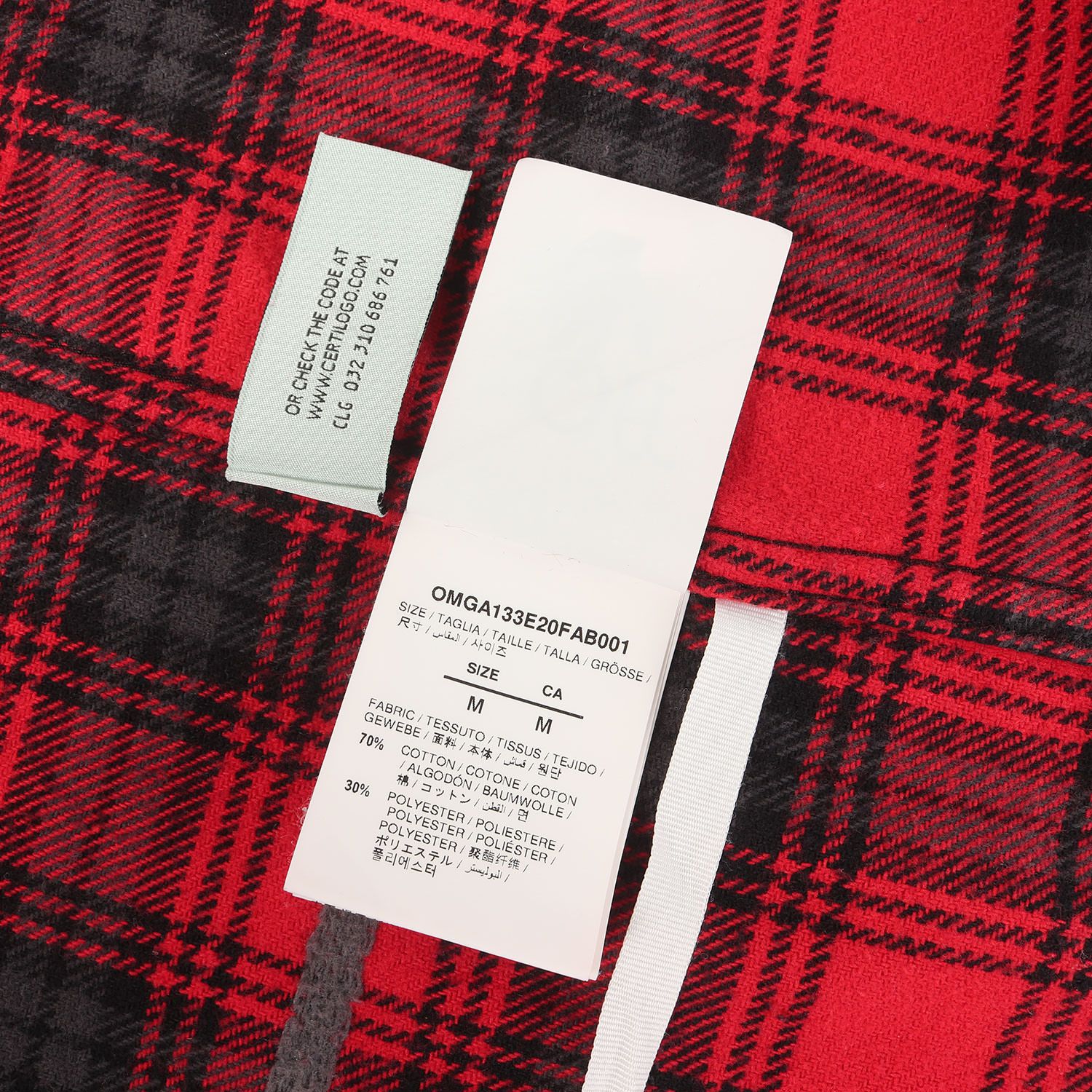 OFF-WHITE オフホワイト シャツ レッド×グレー サイズ:M | 20AW