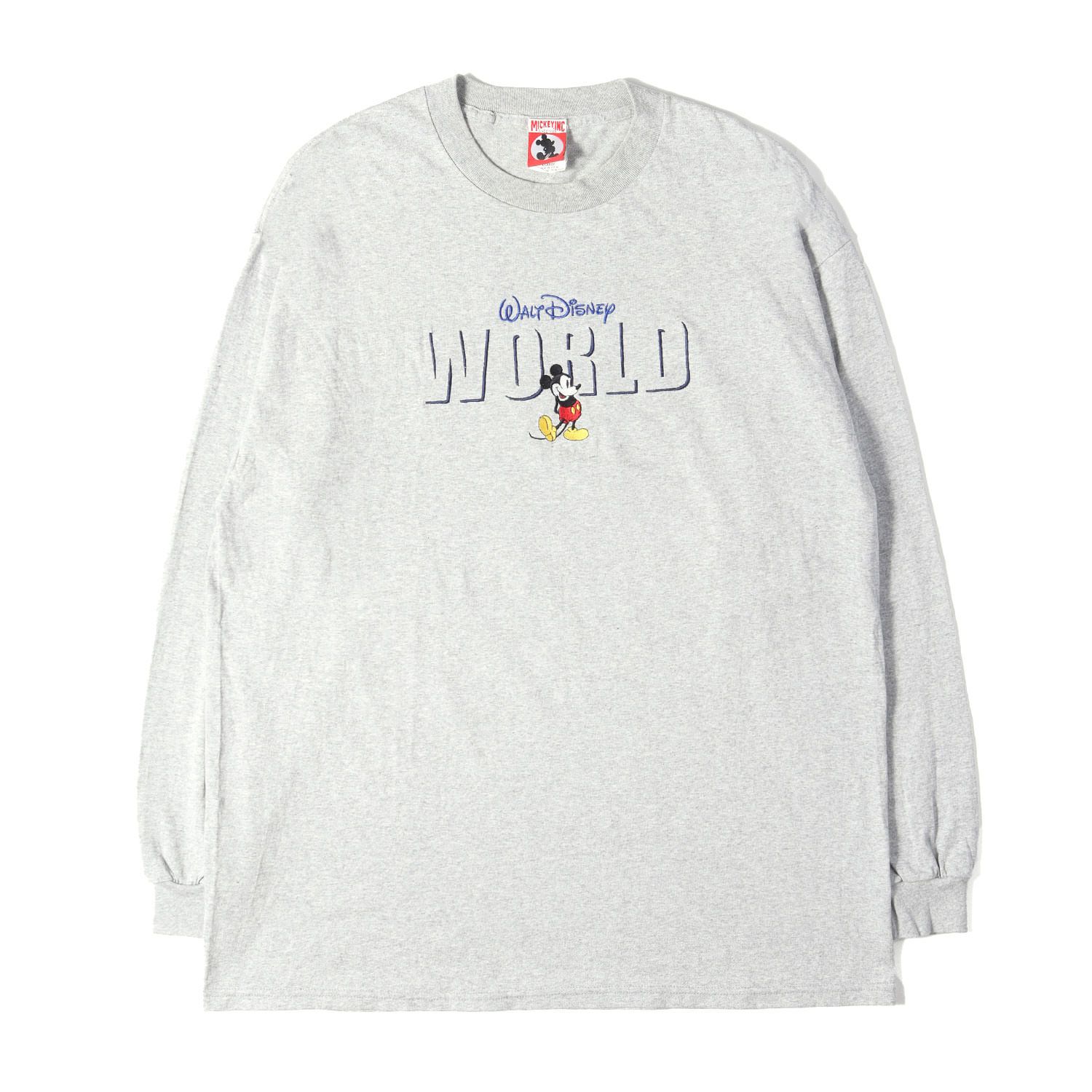 Disney ディズニー Tシャツ ヘザーグレー サイズ:XL | 90s ディズニーワールド ミッキーマウス 刺繍 ロングスリーブ Tシャツ | USA製 | トップス カットソー 長袖【メンズ】【中古】