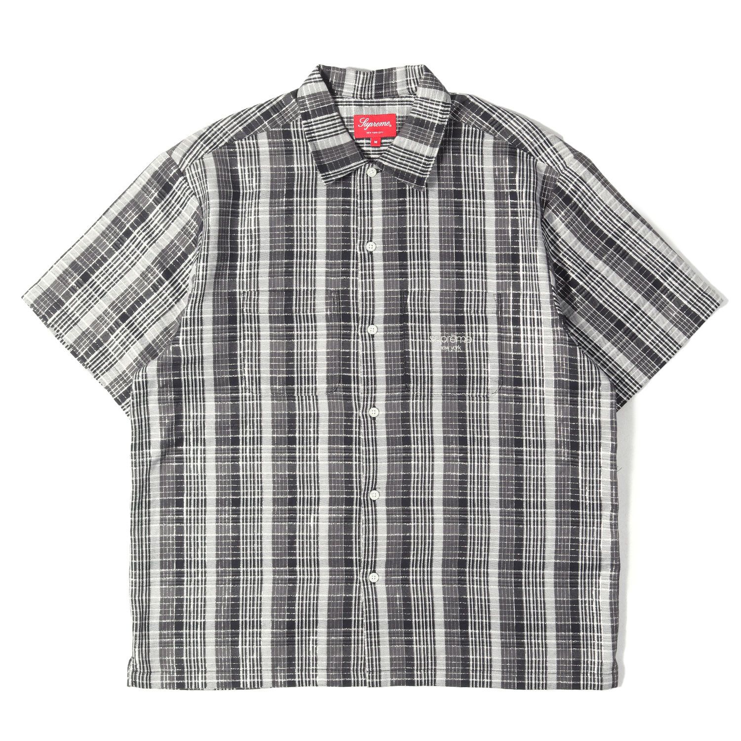 【新品同様】Supreme シュプリーム シャツ ブラック グレー サイズ:M | 23SS ラメチェック 半袖 ネルシャツ (Metallic Plaid S/S Shirt) | トップス カジュアルシャツ 半袖【メンズ】【中古】