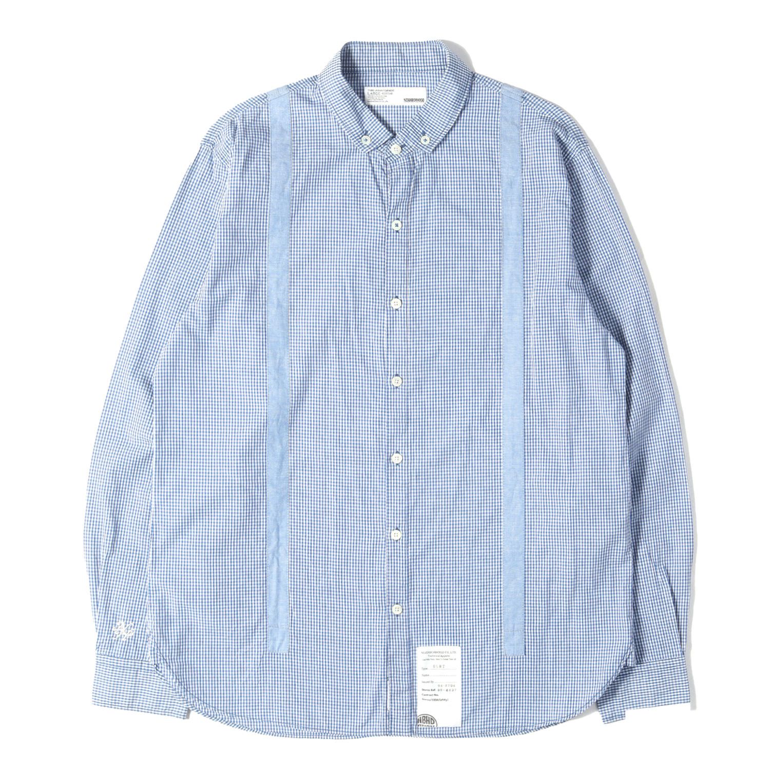 NEIGHBORHOOD ネイバーフッド シャツ ブルー ホワイト サイズ:L | フェイクサスペンダー ギンガムチェック ボタンダウンシャツ(SUS / C-SHIRT. LS) | トップス カジュアルシャツ 長袖【メンズ】【中古】