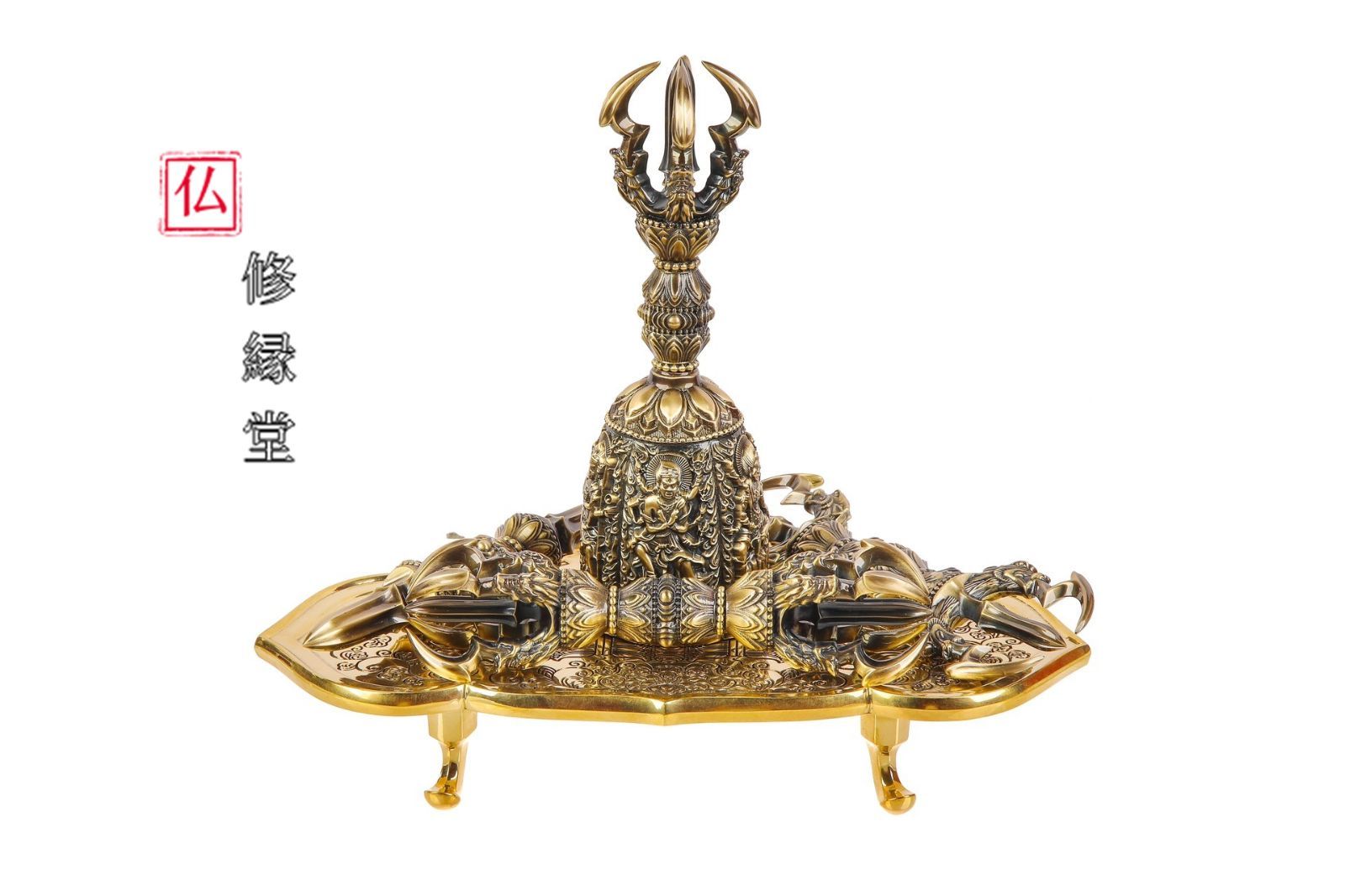 修縁堂】五大明王 密教法具 真言宗 法器 金剛盤 金剛五鈷杵 三鈷杵 独