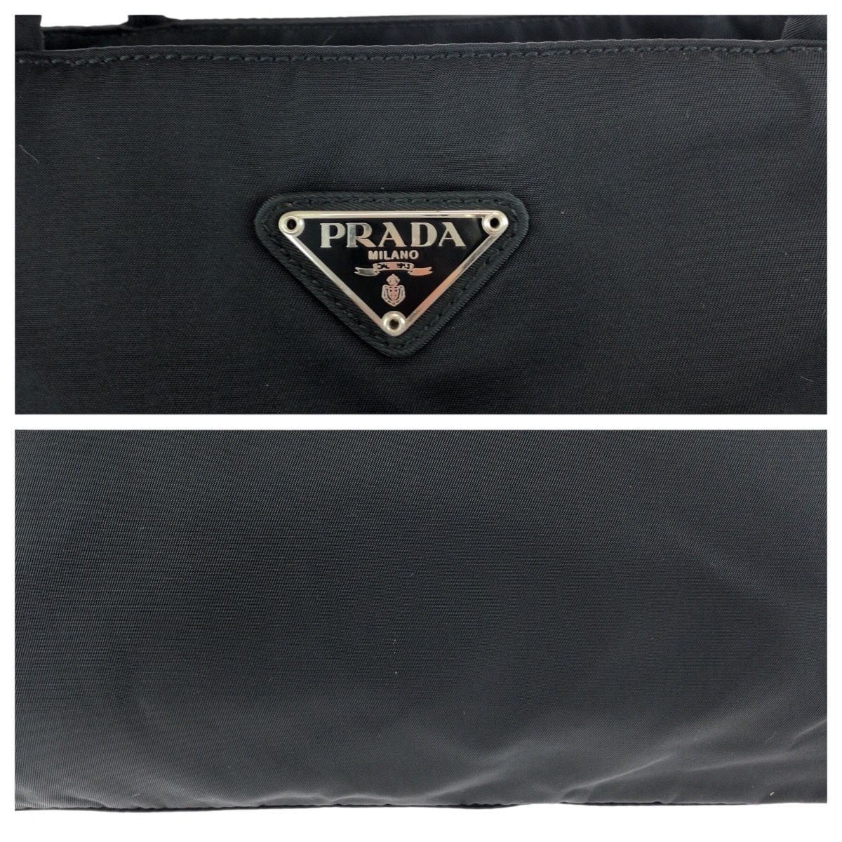 美品 PRADA プラダ テスート 三角ロゴプレート ブラック 黒 シルバー