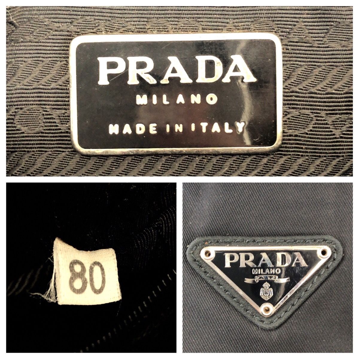 美品 PRADA プラダ テスート 三角ロゴプレート ブラック 黒 シルバー