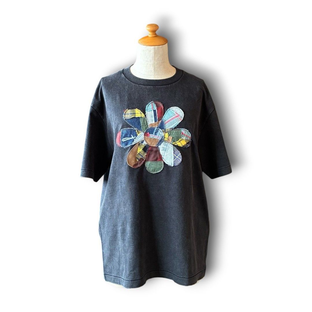 zivun 再構築 フラワーパッチワーク フェード加工Tシャツ｜ブラック 一点物【OLD FLIP】