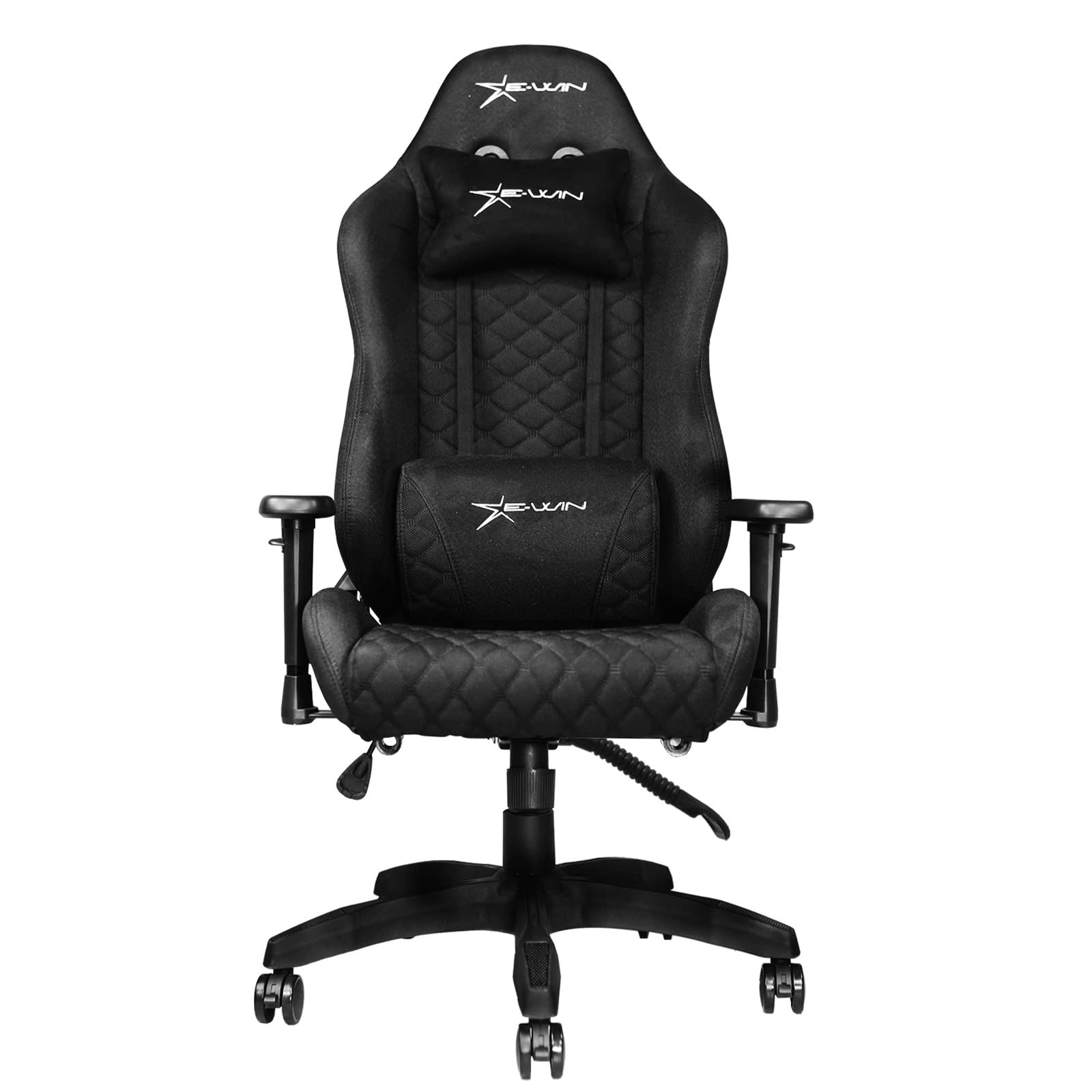 E-WIN ゲーミングチェア ファブリック 布地 メッシュ 蒸れない 前傾チルト リクライニング 肉厚 3Dアームレスト ロッキング 座面角度無段階調整 ドリンクホルダー付属 専用オットマン取り付け可能 腰痛対策 D9シリーズ オフィスチェア 黒 ブラックｍａ