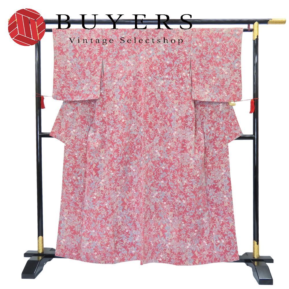 中古】 小紋 正絹 着丈約157.5cm 裄丈約63cm くすみワインレッド