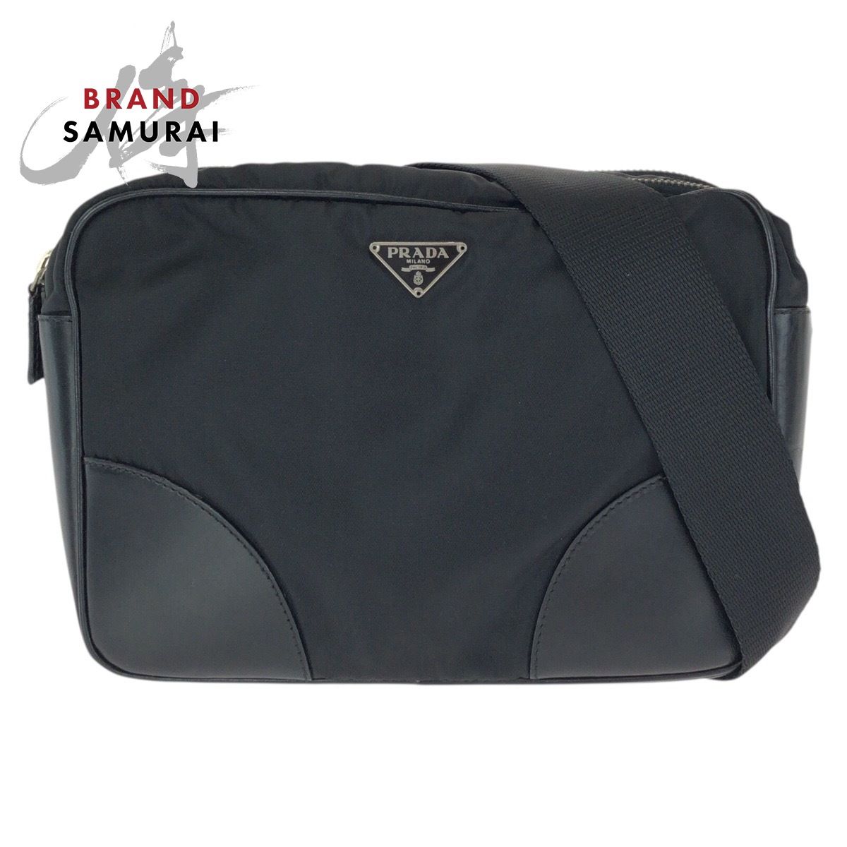 美品 PRADA プラダ テスート 三角ロゴプレート ブラック 黒 シルバー 