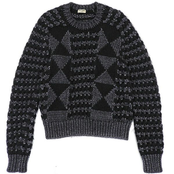 SAINT LAURENT PARIS サンローランパリ KU86 533411 YA2VT 1046 サイズXS アルパカ混 ローゲージ 総柄 セーター ニット トップス メンズ ブラック シルバー ECO0059 【中古】
