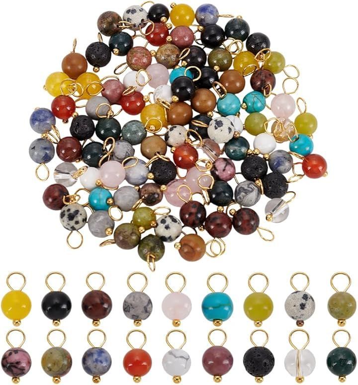 PH PandaHall Natural Stone Charms, Set of 108, Mixed Stone Bead Charms, 18 Colors, 6mm, Power Stone Earrings, Parts, Jewelry Making, Necklaces, Bracelets, Pendant Tops, Handicraft (Colorful, 13mm x 6mm)