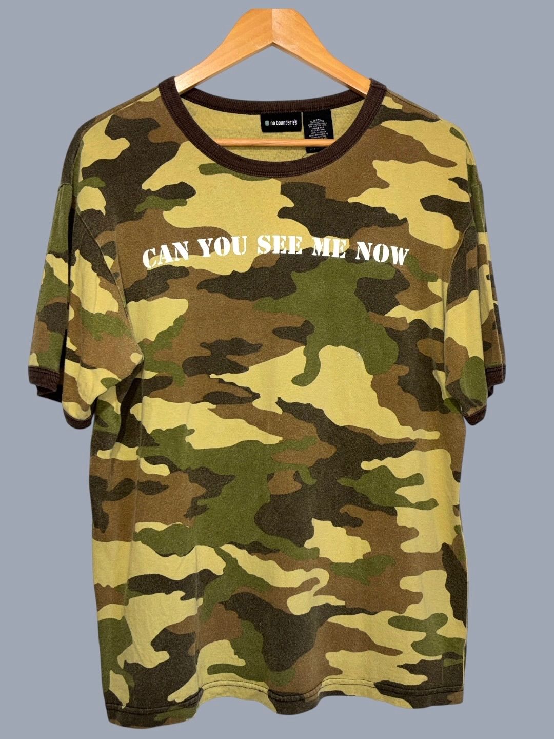 00s no boundaries Camo Ringer Tee M ノーバウンダリーズ 迷彩 リンガー 半袖 Tシャツ カモ CAN YOU SEE ME NOW 古着