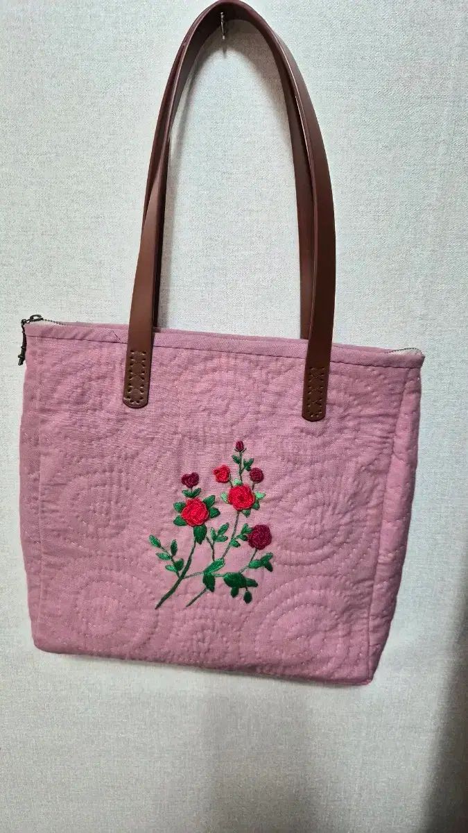 ピンク キルティング バラ ローズ 刺繍 トートバッグ