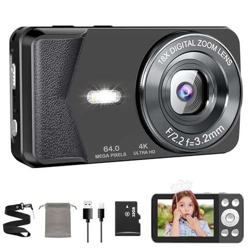 【新品】デジカメ 4K デジタルカメラ 小型 6400万画素 Type-Cケーブルでスマホ連動 タイムプラス録画機能 2.8インチ大画面 オートフォーカス 18倍デジタルズーム セルフタイマー ループ録画 LEDライト USB充電式 コンパク 46544df1