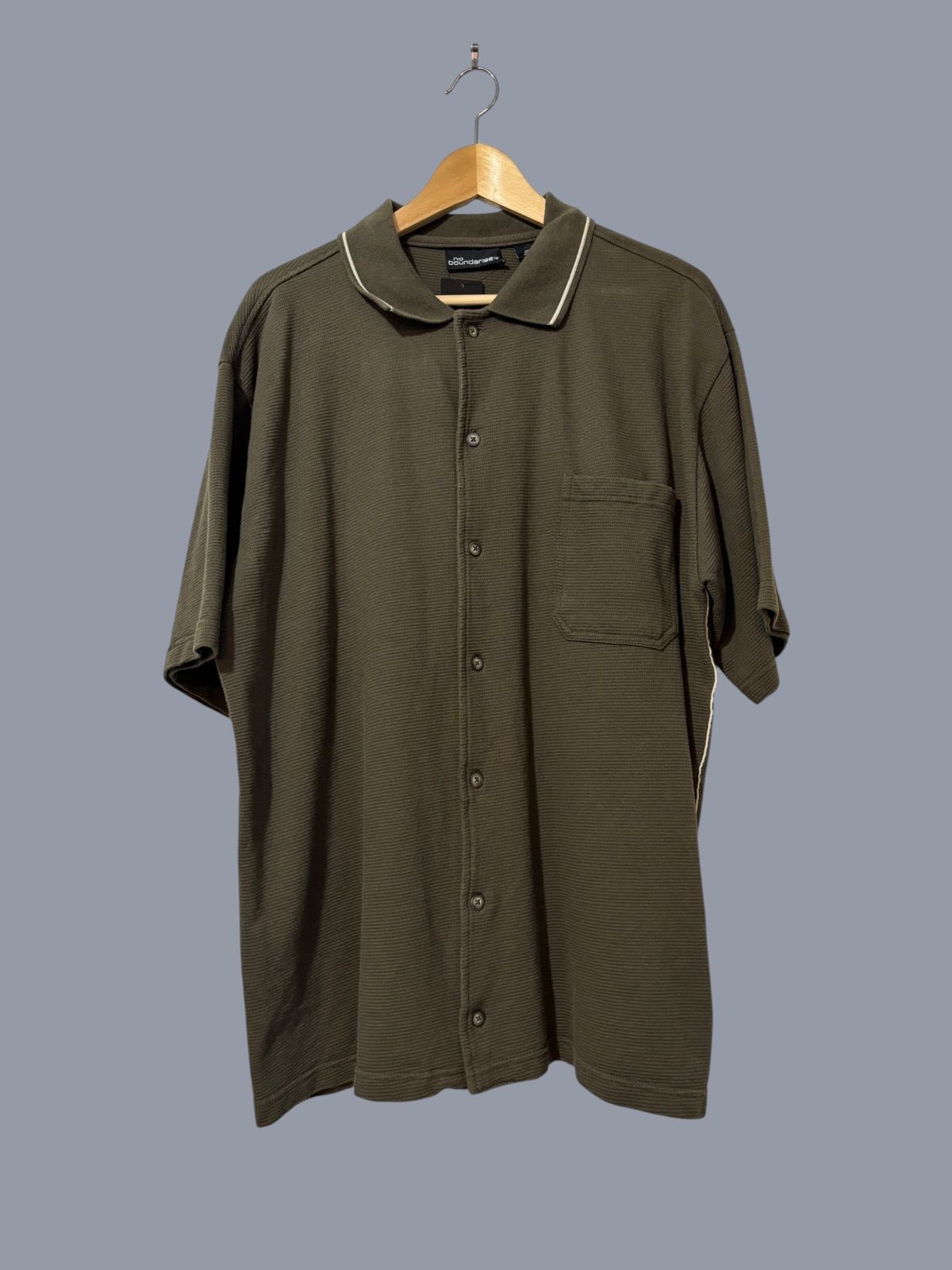00s No Boundaries Cotton S/S Shirt L Olive ノーバウンダリーズ コットンシャツ オリーブ ポロシャツ 古着