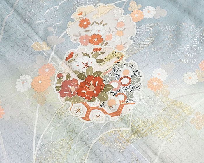 imfreak様　美品　正絹袷　紋意匠雪輪訪問着単品 単衣 訪問着 新品 仕立上がり 正絹 雪輪 吉祥 四季花 身丈166cm 裄丈