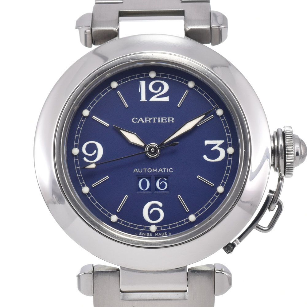 カルティエ CARTIER W31047M7 パシャC ビッグデイト ネイビー 自動巻き ユニセックス 良品 腕時計 J#147976