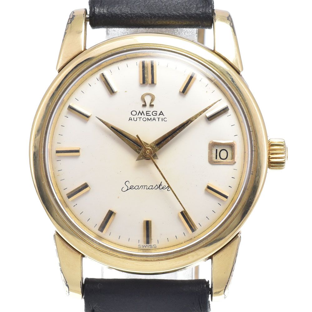 オメガ OMEGA 166.009 ヴィンテージ シーマスター デイト ゴールドキャップ Cal.562 シルバー 自動巻き メンズ 良品 腕時計 J#147972