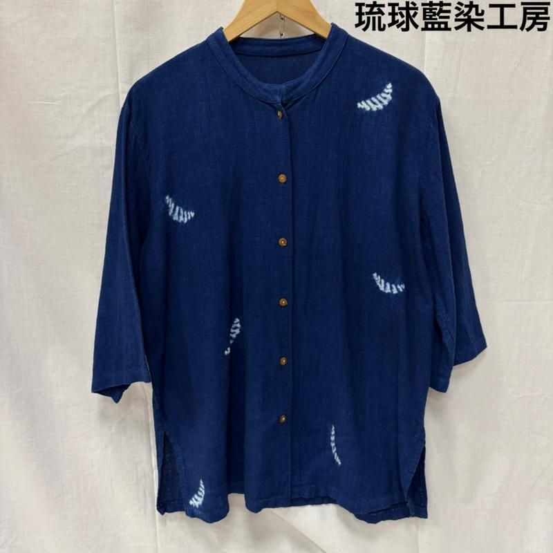 古着 琉球藍染工房 七分丈シャツ インディゴブルー 日本製 綿100 