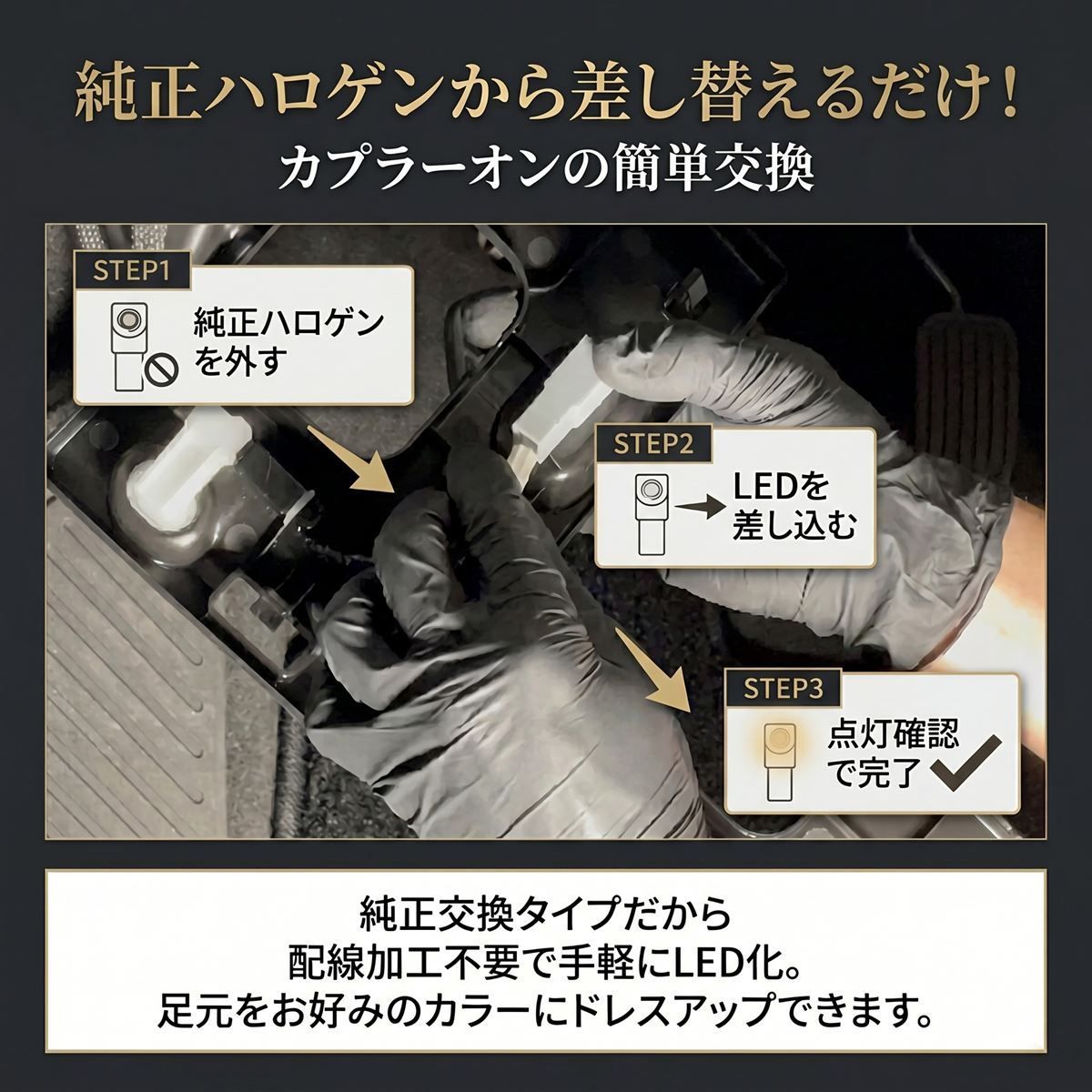 ランドクルーザー 300系 LED フットランプ インナーランプ 車内灯 簡単