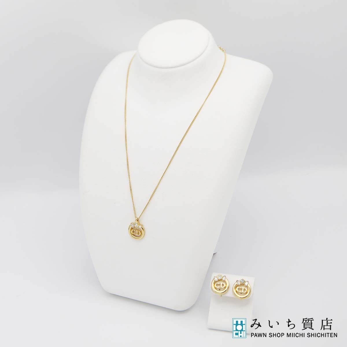 Christian Dior ディオール ネックレス イヤリングセット ラインストーン ゴールドカラー ケース有 26k525-4