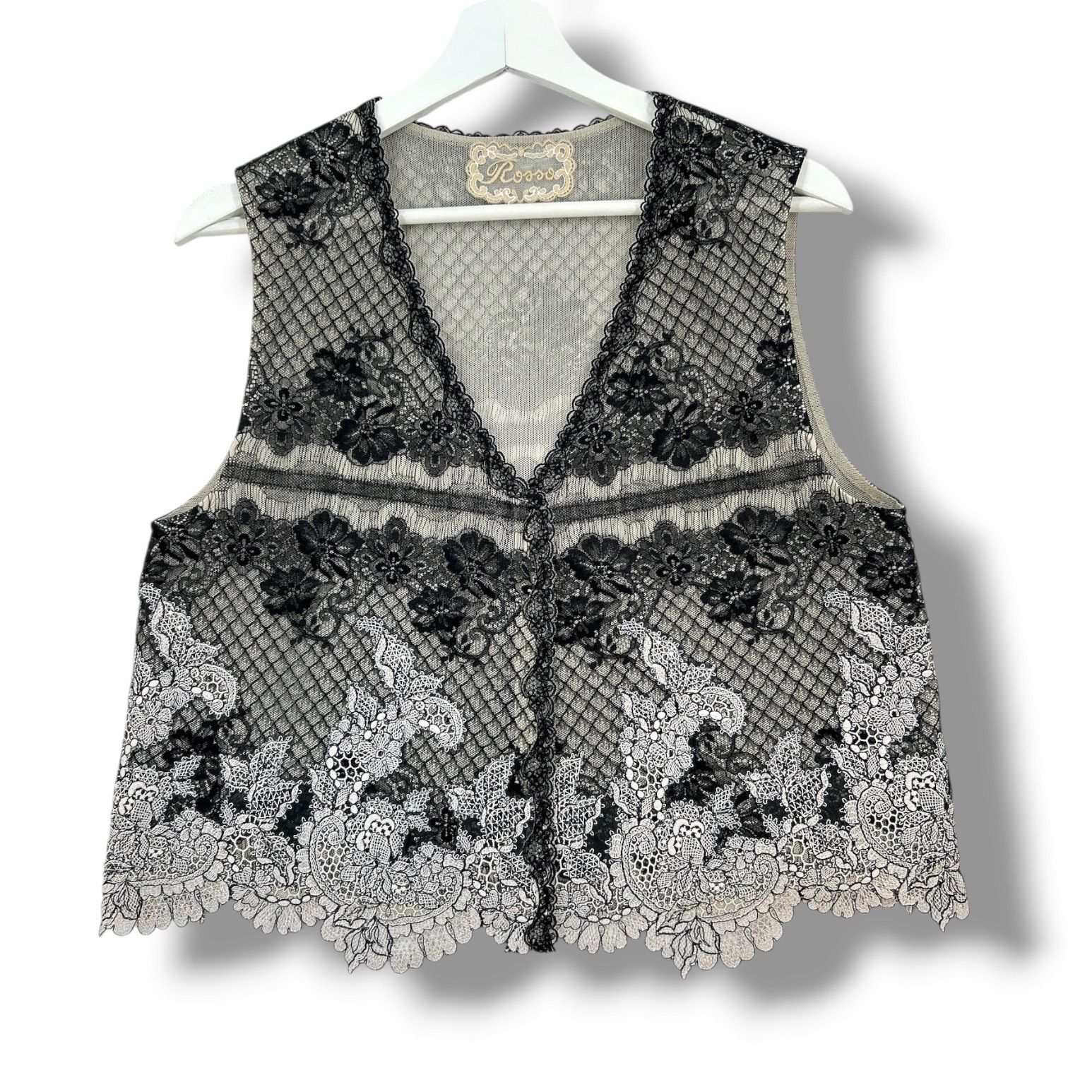 Rossa グレー レース装飾 ベスト サイズ　44 import Rossa インポートロッサ レース刺繍ベスト ジレ ベスト レース