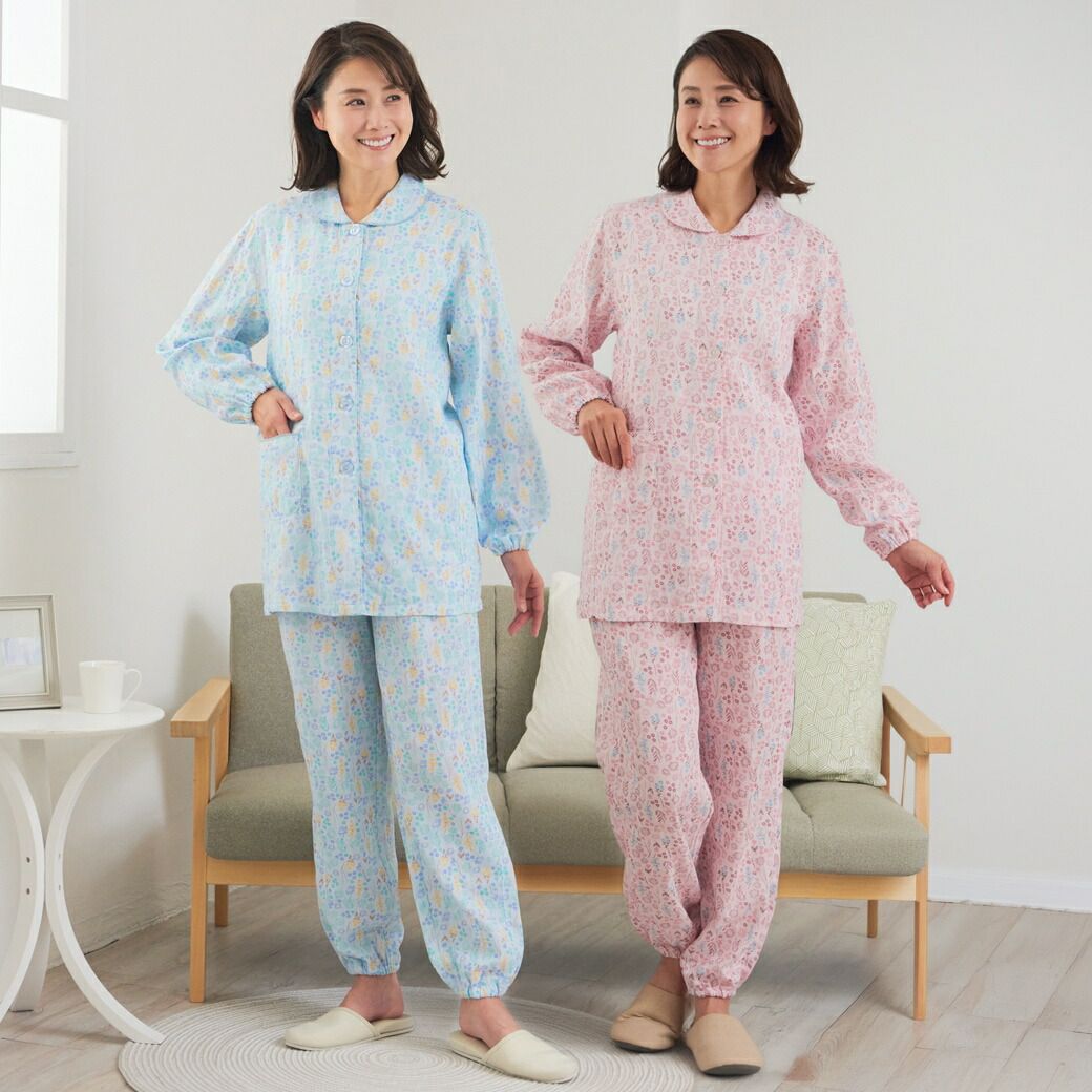 【新品※ショップ出品】綿やわらかダブルガーゼパジャマ 2色組 夏 パジャマ 寝間着 ガーゼ レディース ガーゼパジャマ