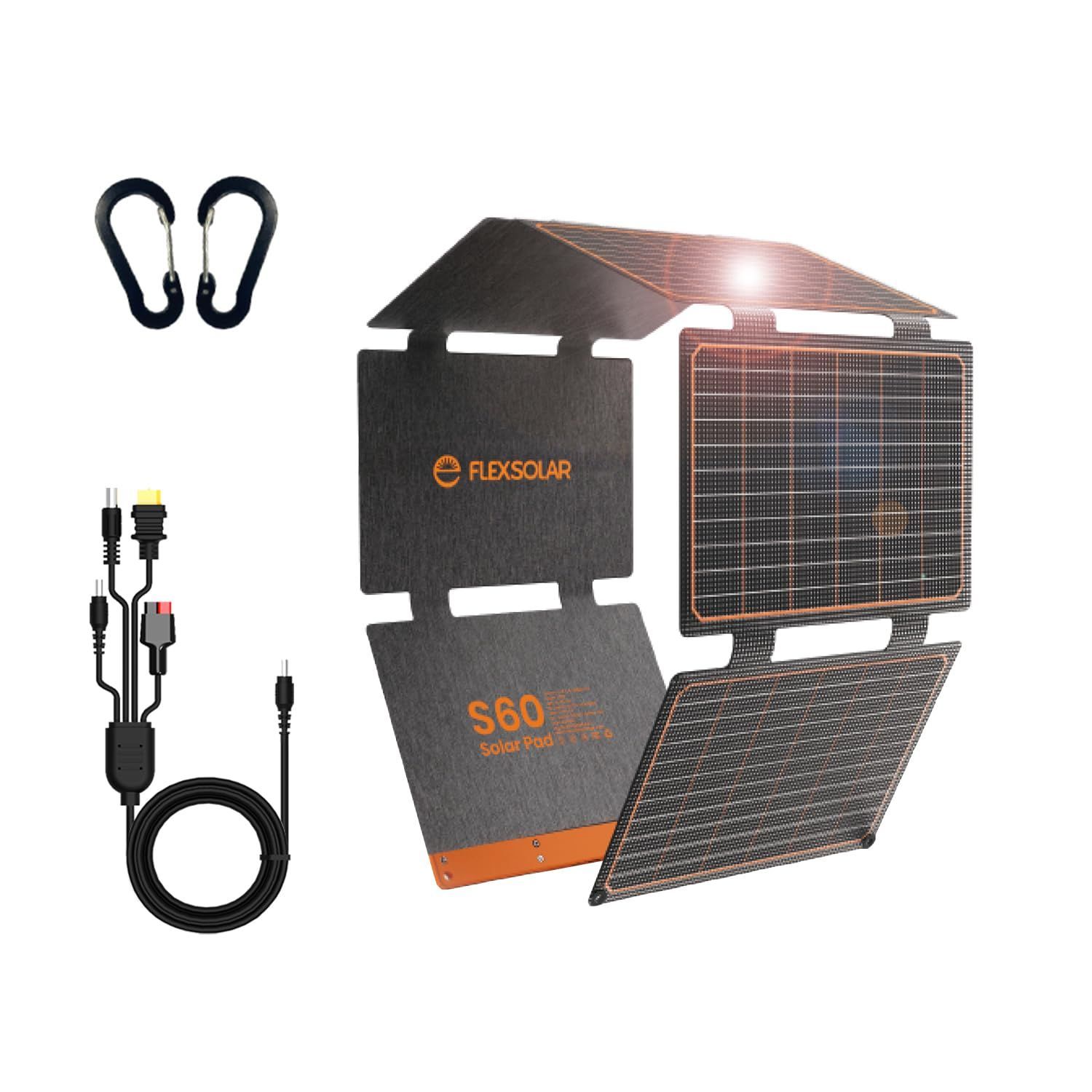 FlexSolar 60W 折り畳み式ソーラーパネル USB-C/USB-A/DC出力 ソーラー 充電器チャージャー IP67防水 防塵地震 災害時 停電対策 アウトドアPhone/Pad/Laptop/Android対応