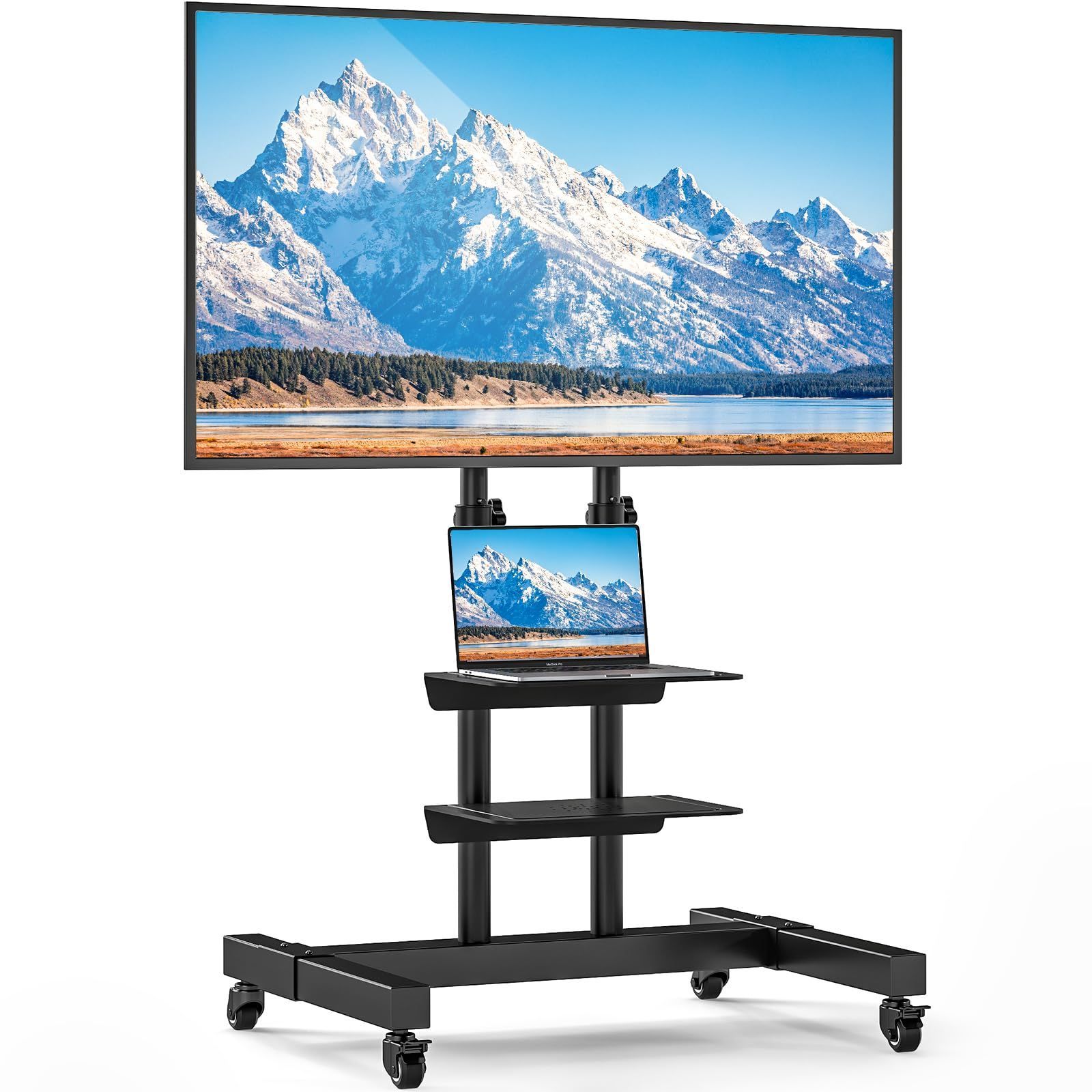 家用 業務用 会社用 省スペース VESA600X400mmまで 耐荷重40kg 移動式 tvスタンド モニタースタンド 双棚板付き MT1009 高さ調節可能 32~75インチ対応 二重支柱設計 stand tv キャスター付き テレビスタンド Rfiver