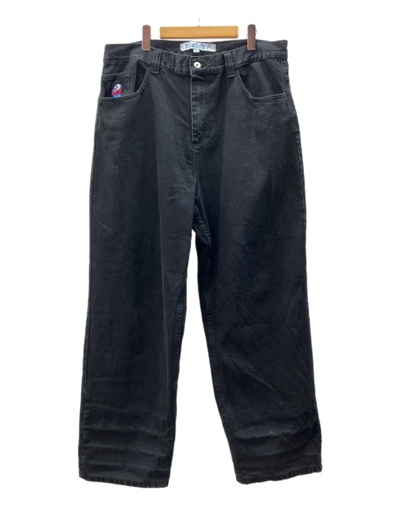 ポーラースケートカンパニー Polar Skate Co. BIG BOY Jeans ビッグ ボーイ ジーンズ ジップアップ スケーター ワイド バギー 黒 ロゴ デニム ブラック Lサイズ 104MB-557