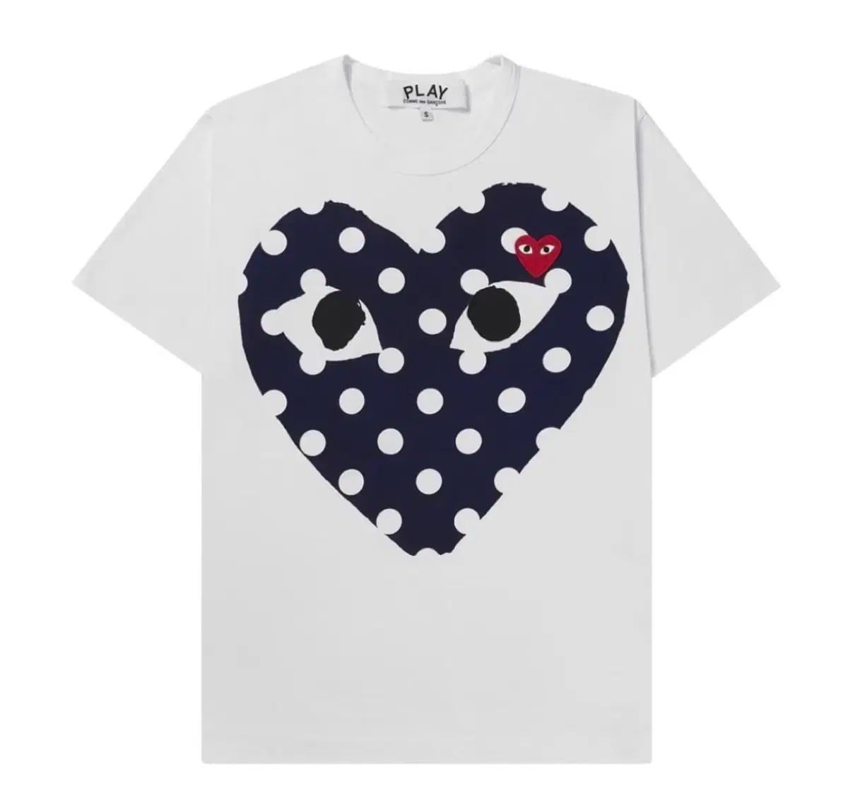 COMME des GARCONS PLAY レッド ハート プリント ブルー ハート ドット Tシャツ