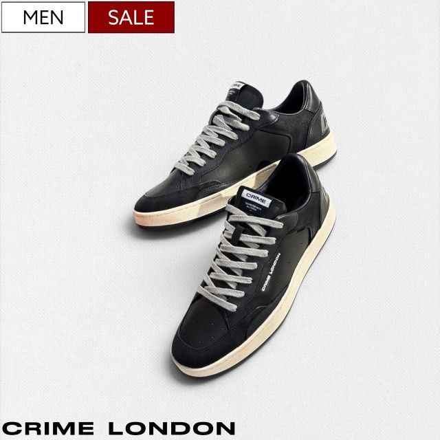 【定価42,900円(税込)】CRIME LONDON クライムロンドン 履き込むほどに味わいを増すレザーの質感と計算し尽くされたエイジング加工がいつものカジュアルを格上げするレザーコンビスニーカー 靴 シューズ ブラック 420301564021 CHELS