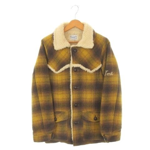 ティーエムティー TMT Bigholiday ランチジャケット ジャケット 上着 ウール XS 黄 イエロー オンブレチェック柄 ボア襟 長袖 TJK-F1008 /AH4 ■GY03