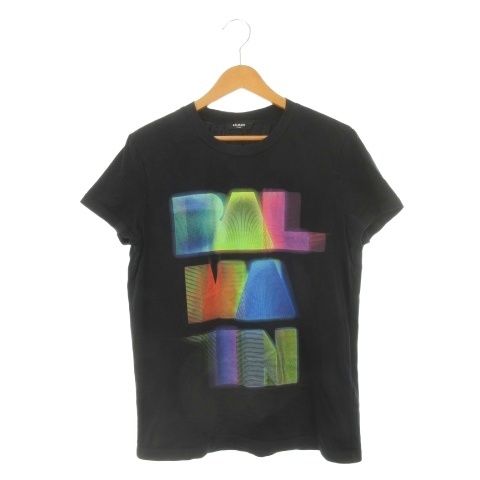 バルマン BALMAIN Tシャツ M 黒 ブラック ロゴプリント クルーネック 半袖 /AH32 ■GY18