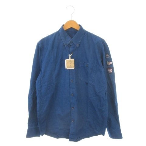 パパス Papas シャツ ダンガリー S 青 ブルー 長袖 ボタンダウンカラー クマプリント ワッペン付き D0421FB 002 /AH35 ■GY18