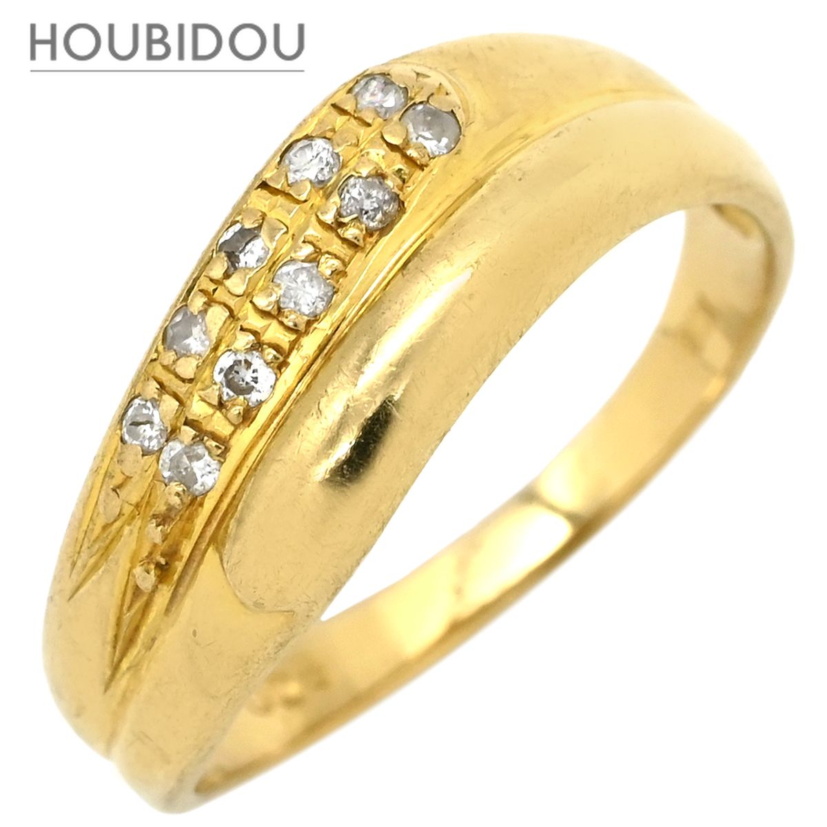 リング 指輪 ダイヤ 0.08ct イエローゴールド K18YG Au750 18K アーチライン アシンメトリーデザイン 11.5号【中古】