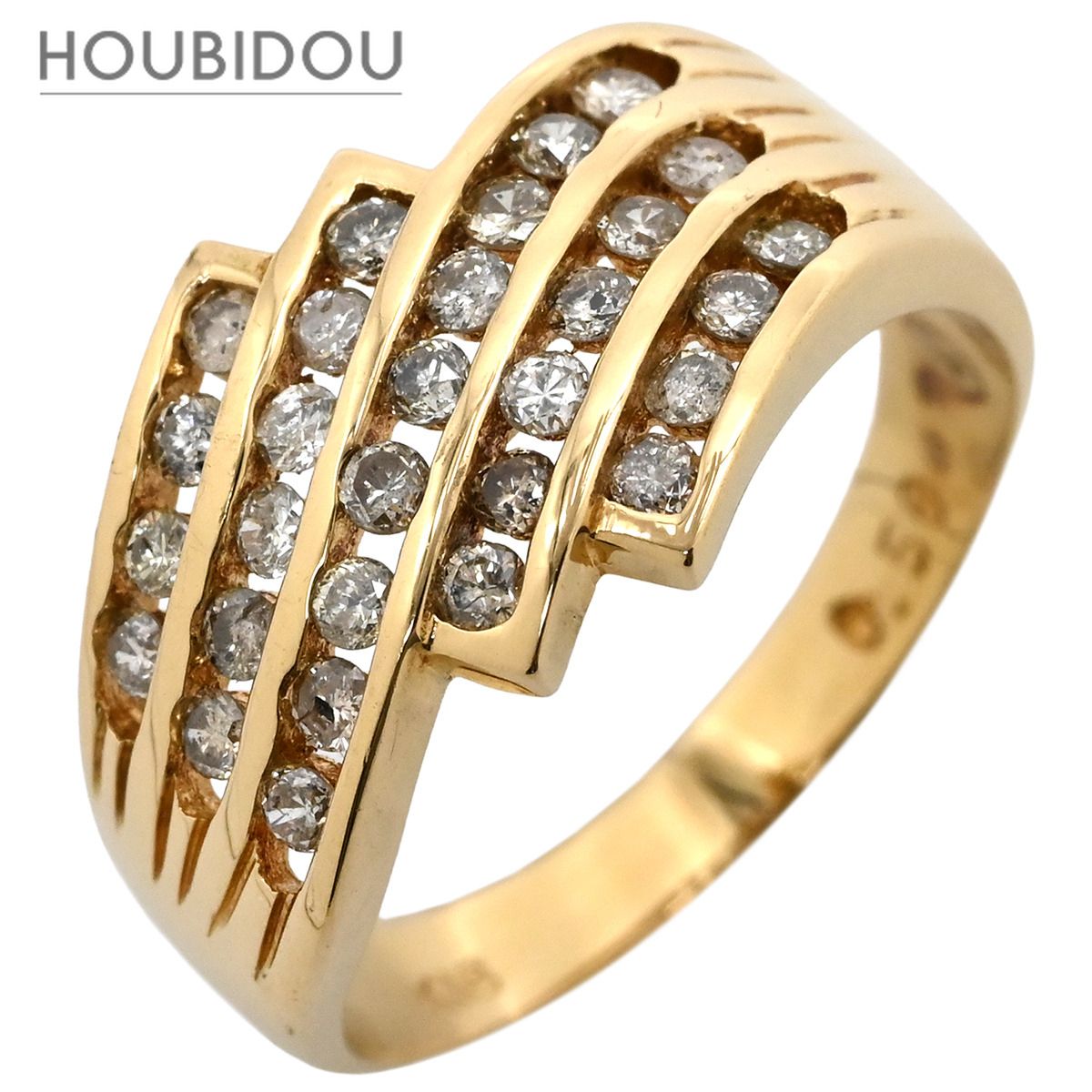 リング 指輪 ダイヤ 0.50ct イエローゴールド K18YG Au750 18K ステップライン レイヤードデザイン 12号【中古】