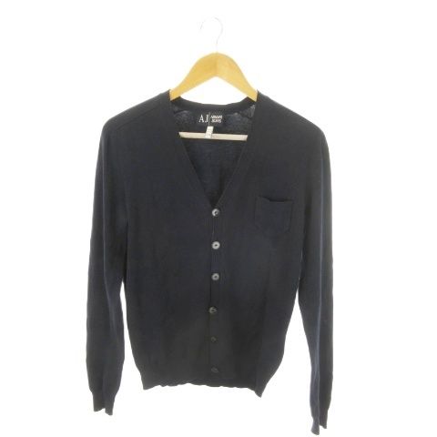 アルマーニ ジーンズ ARMANI JEANS カーディガン S 紺 ネイビー Vネック 長袖 胸ポケット ロゴ 98970 /MN16 ■GY18