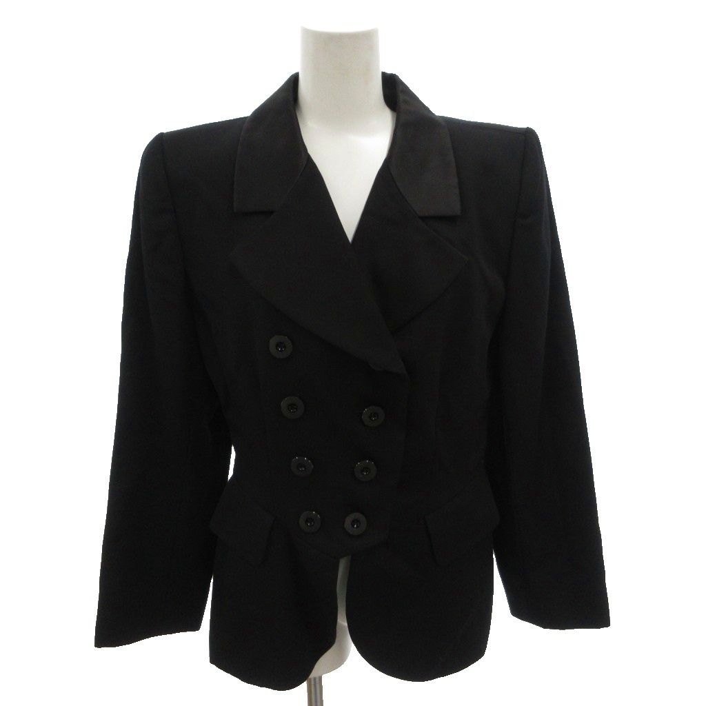 イヴサンローラン YVES SAINT LAURENT テーラードジャケット ブレザー ダブル ウール 総裏地 36 黒 ブラック /FF ■GY99