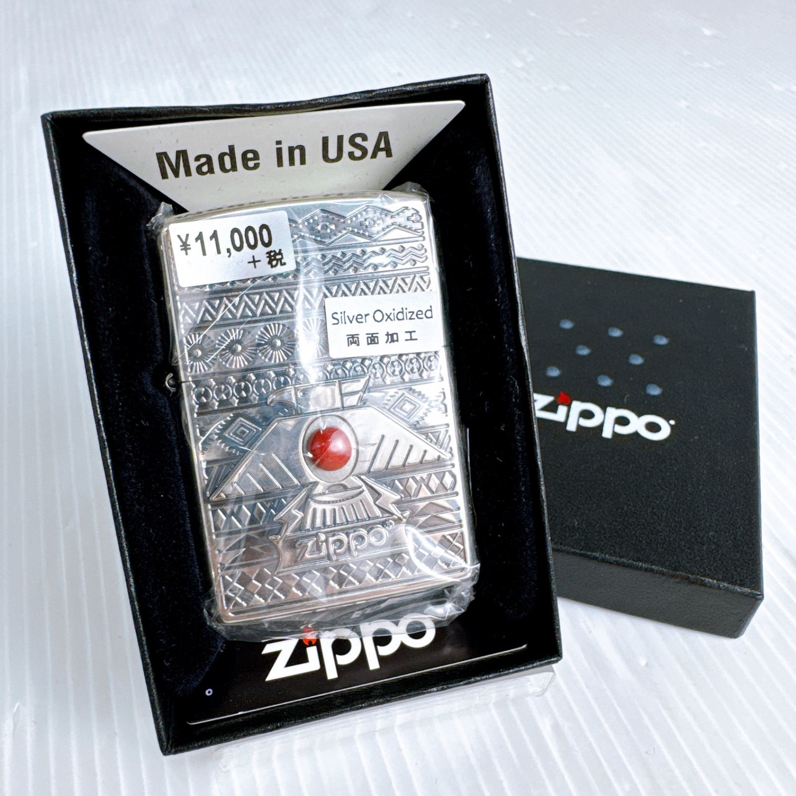 【新品未使用】ZIPPO ジッポ サンダーバード 御守り ジッポ ライター レッドストーン 赤 エッチング彫刻 シルバーイブシ 珍しい お守り メンズ ギフト