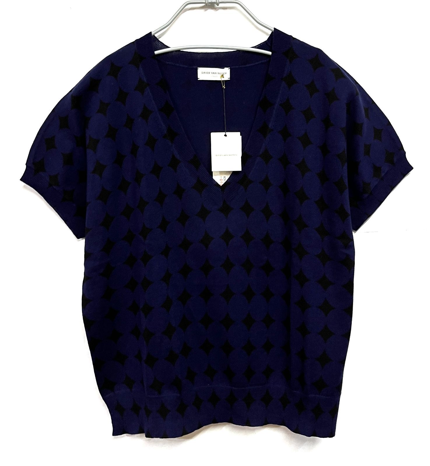 00s ヴィンテージ DRIES VAN NOTEN｜ドリスヴァンノッテン イタリアンヤーン ダイヤ柄 半袖ニット KWY アーカイブ デッドストック