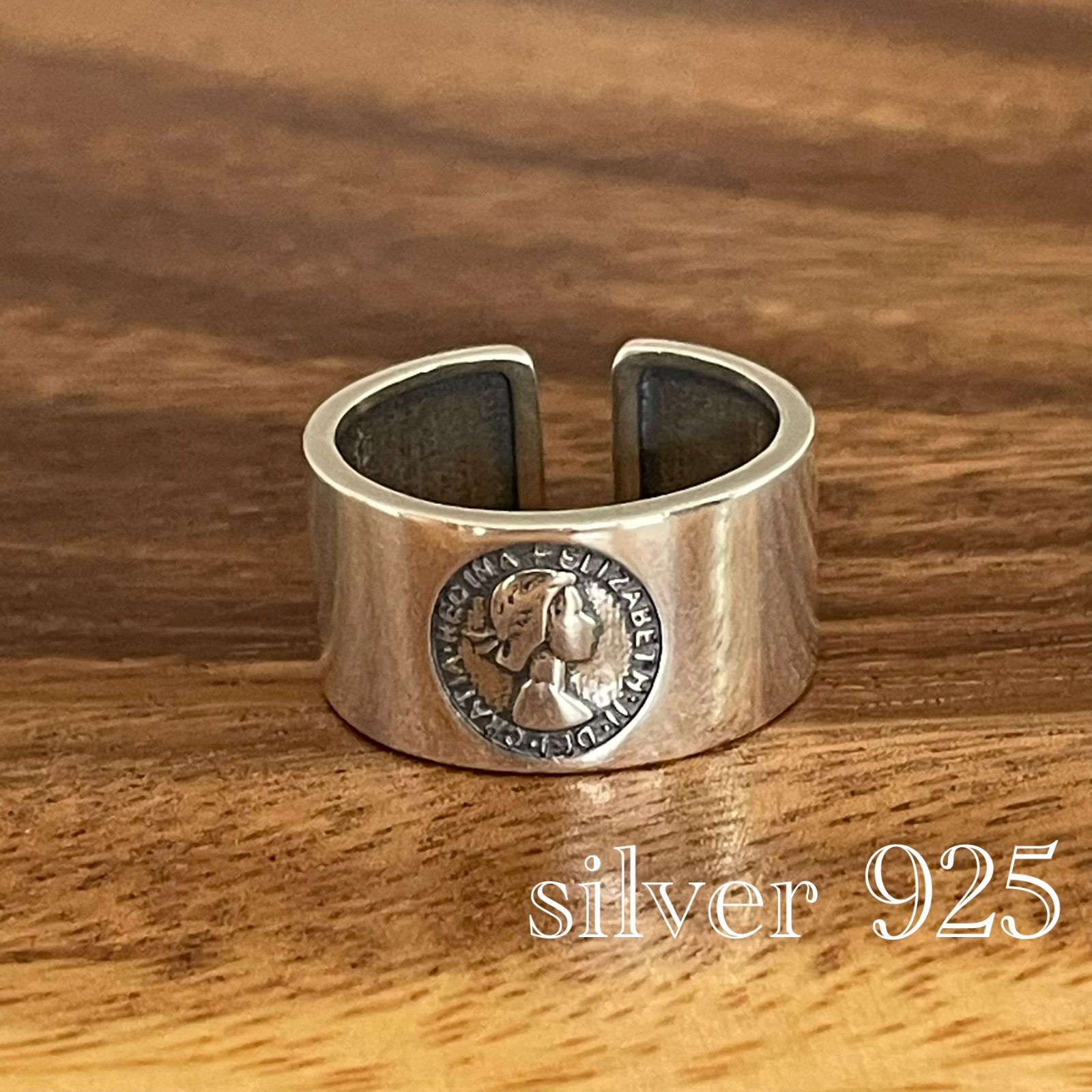 【Sterling 925】エリザベス女王 コインリング 幅広 フリーサイズ メンズ レディース ヴィンテージ アンティーク